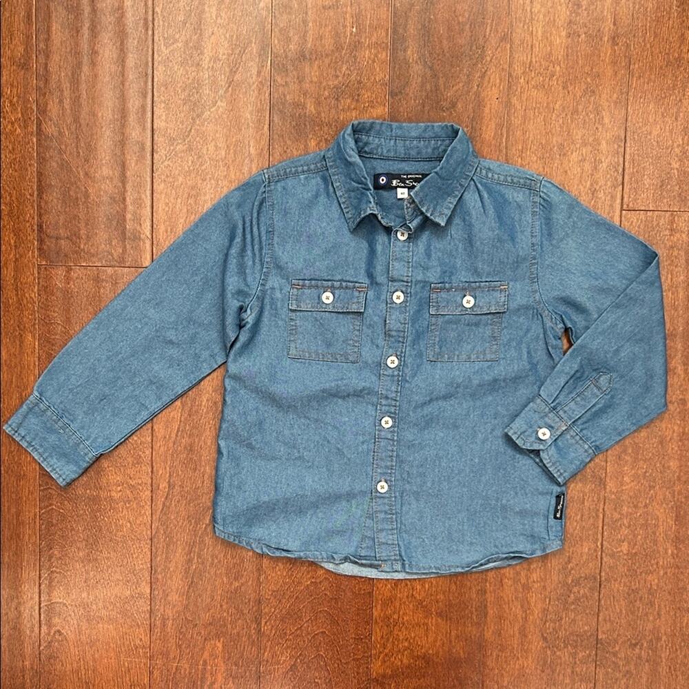 Ben Sherman Boys Medium Classic Blue Denim Button Down Shirt, Size 4T